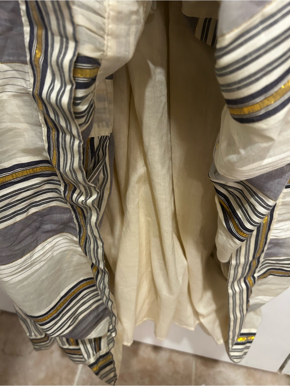 NEW! Banana Republic Zephyr Ivory Blue Gold Stripe Tiered Maxi Dress Size Medium - Picture 11 of 16